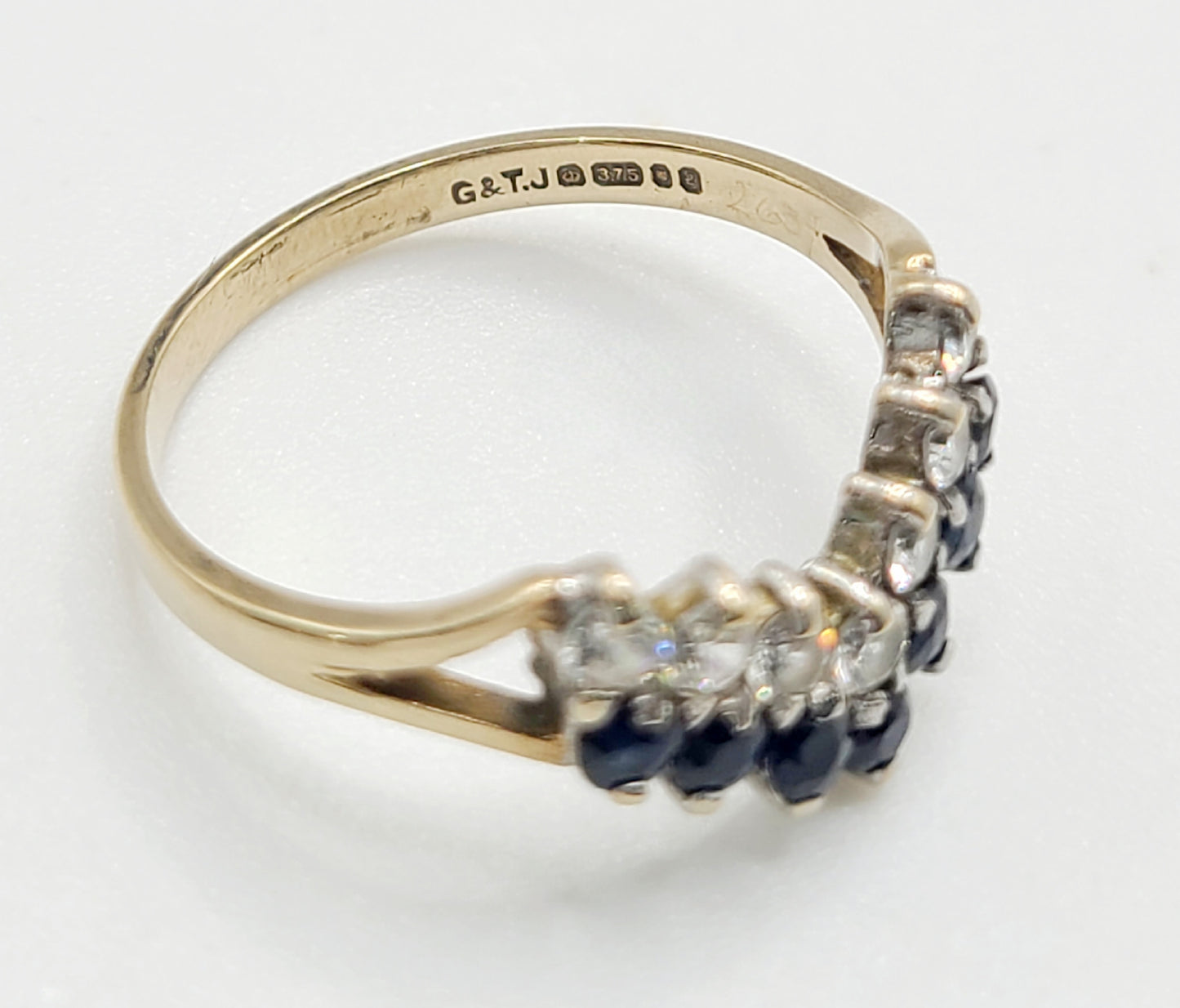 9ct Gold Sapphire & Cubic Zirconia Wishbone Ring