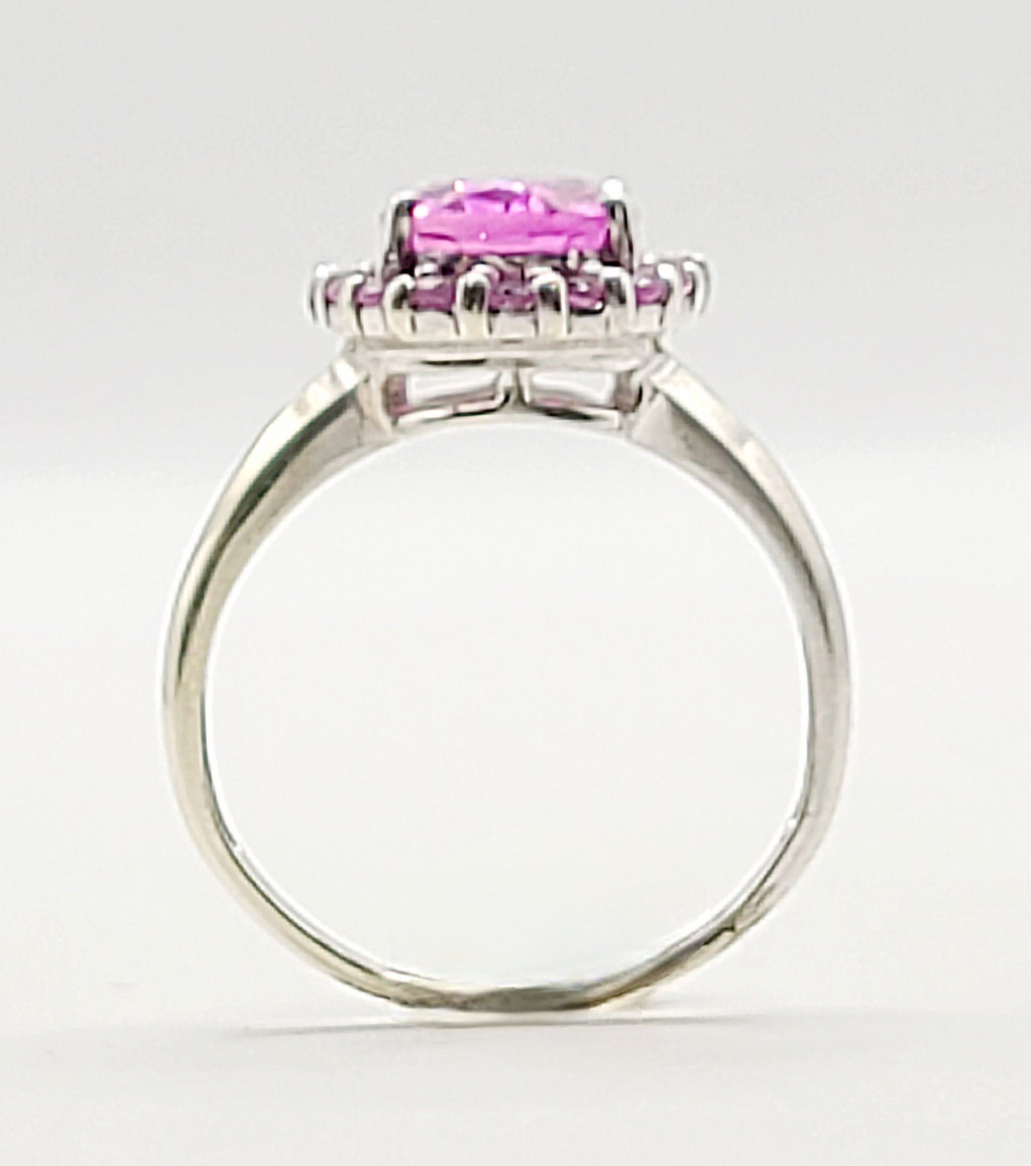 Pink Sapphire Hallmarked Cluster Ring on 9ct White Gold