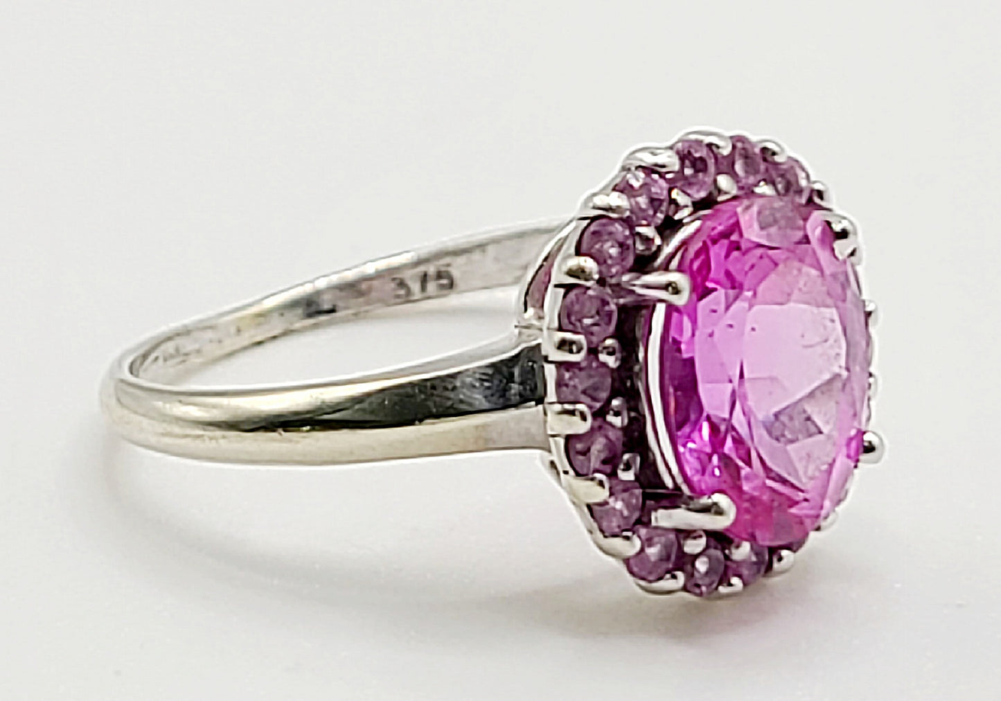 Pink Sapphire Hallmarked Cluster Ring on 9ct White Gold