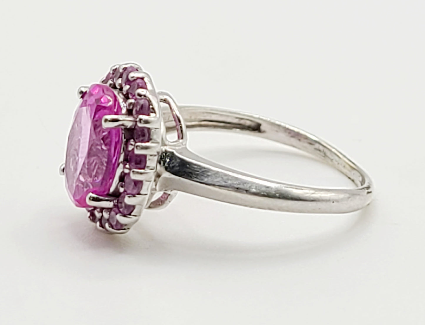 Pink Sapphire Hallmarked Cluster Ring on 9ct White Gold