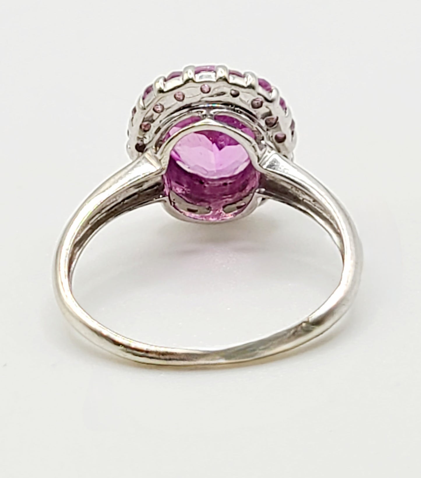 Pink Sapphire Hallmarked Cluster Ring on 9ct White Gold
