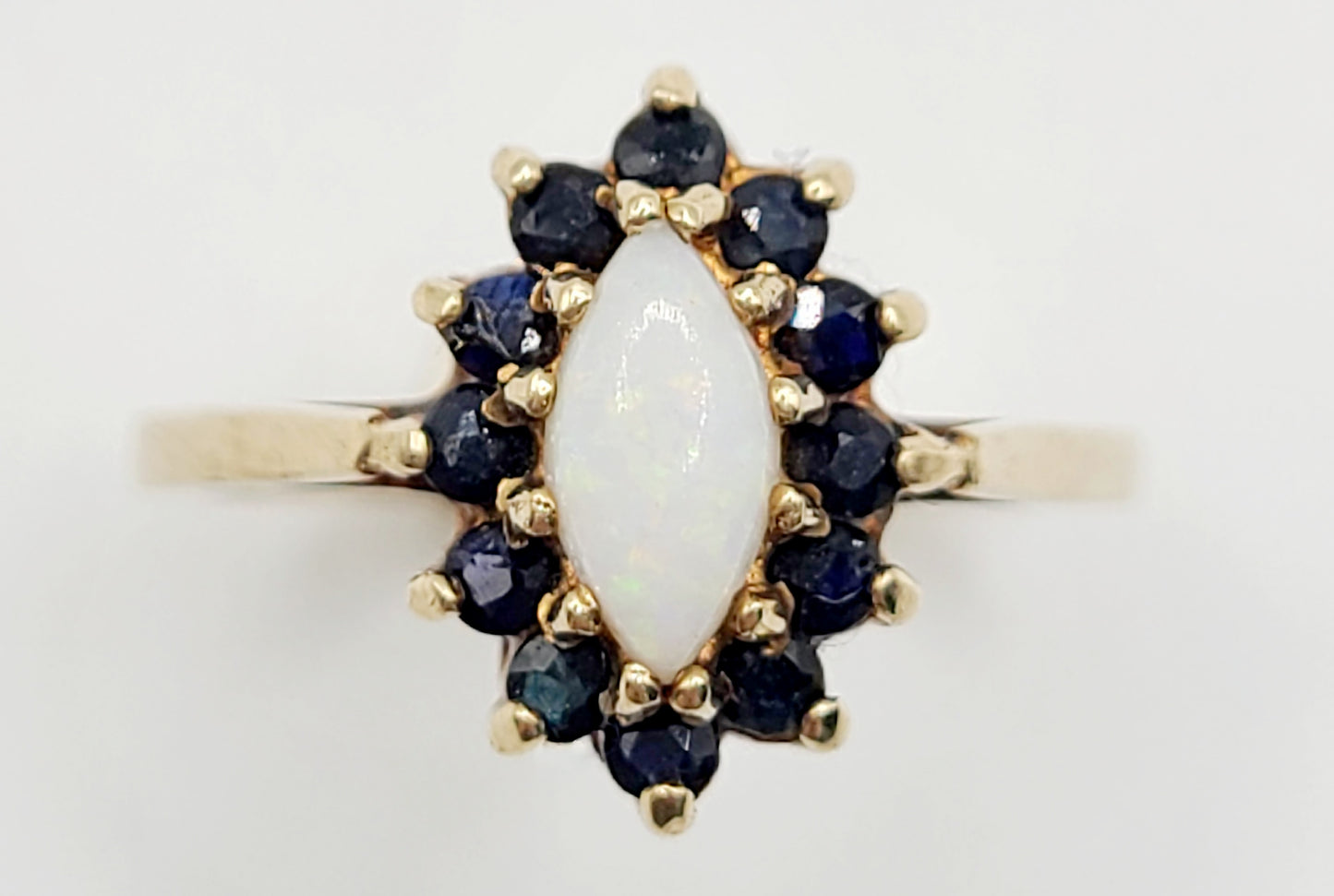 Marquise Opal & Sapphire Halo 9ct Gold Ring (N)