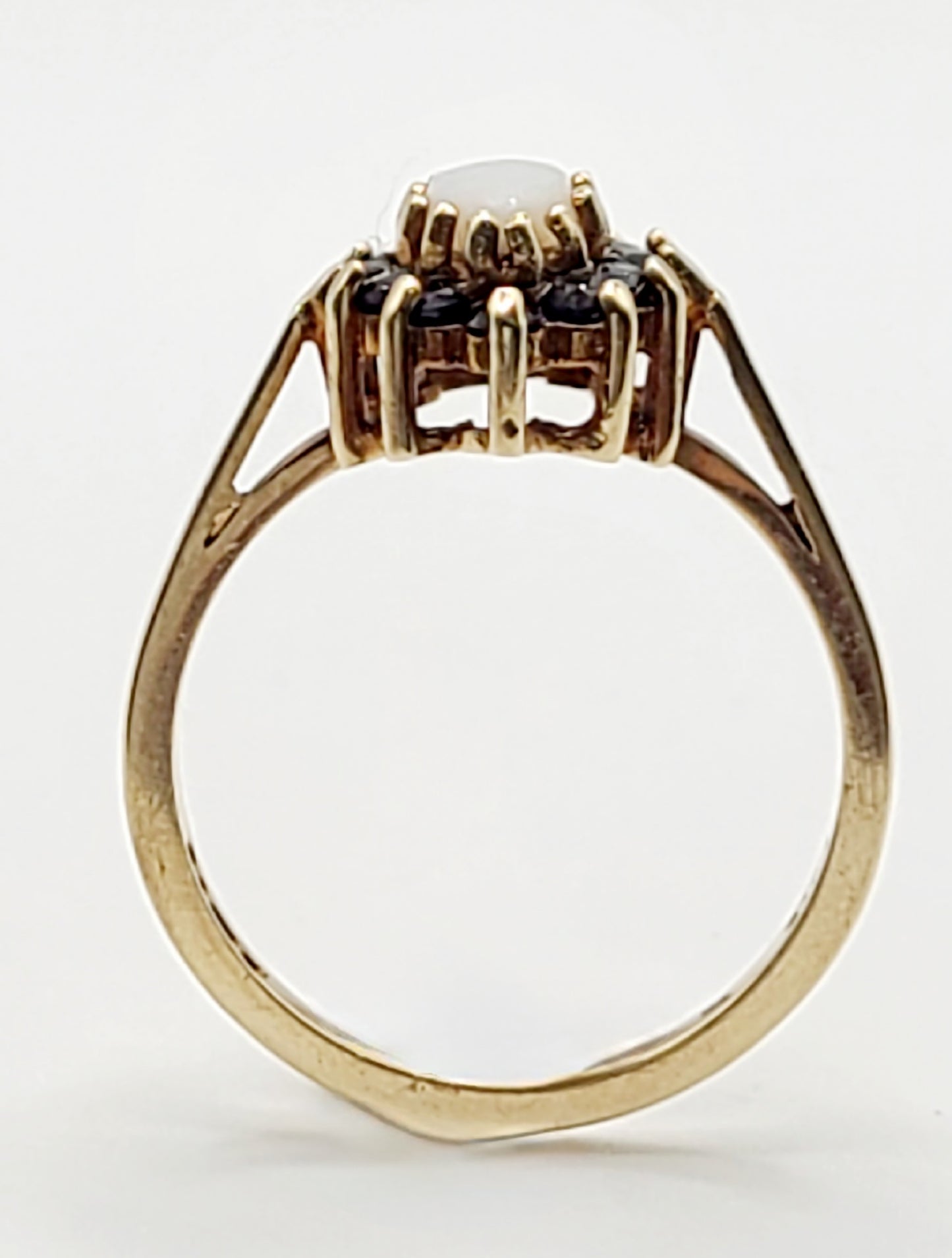 Marquise Opal & Sapphire Halo 9ct Gold Ring (N)