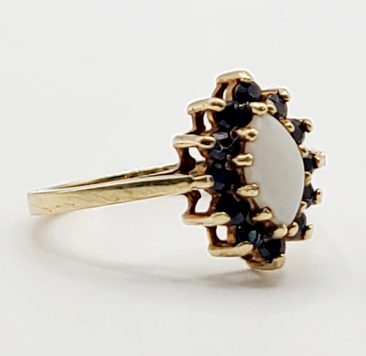 Marquise Opal & Sapphire Halo 9ct Gold Ring (N)