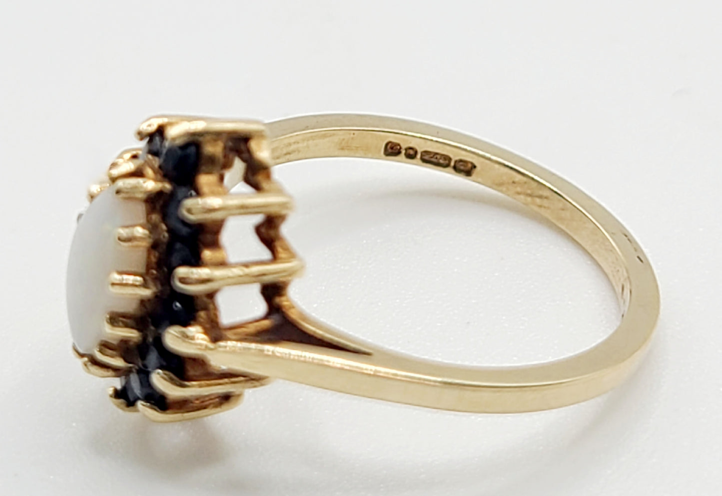 Marquise Opal & Sapphire Halo 9ct Gold Ring (N)