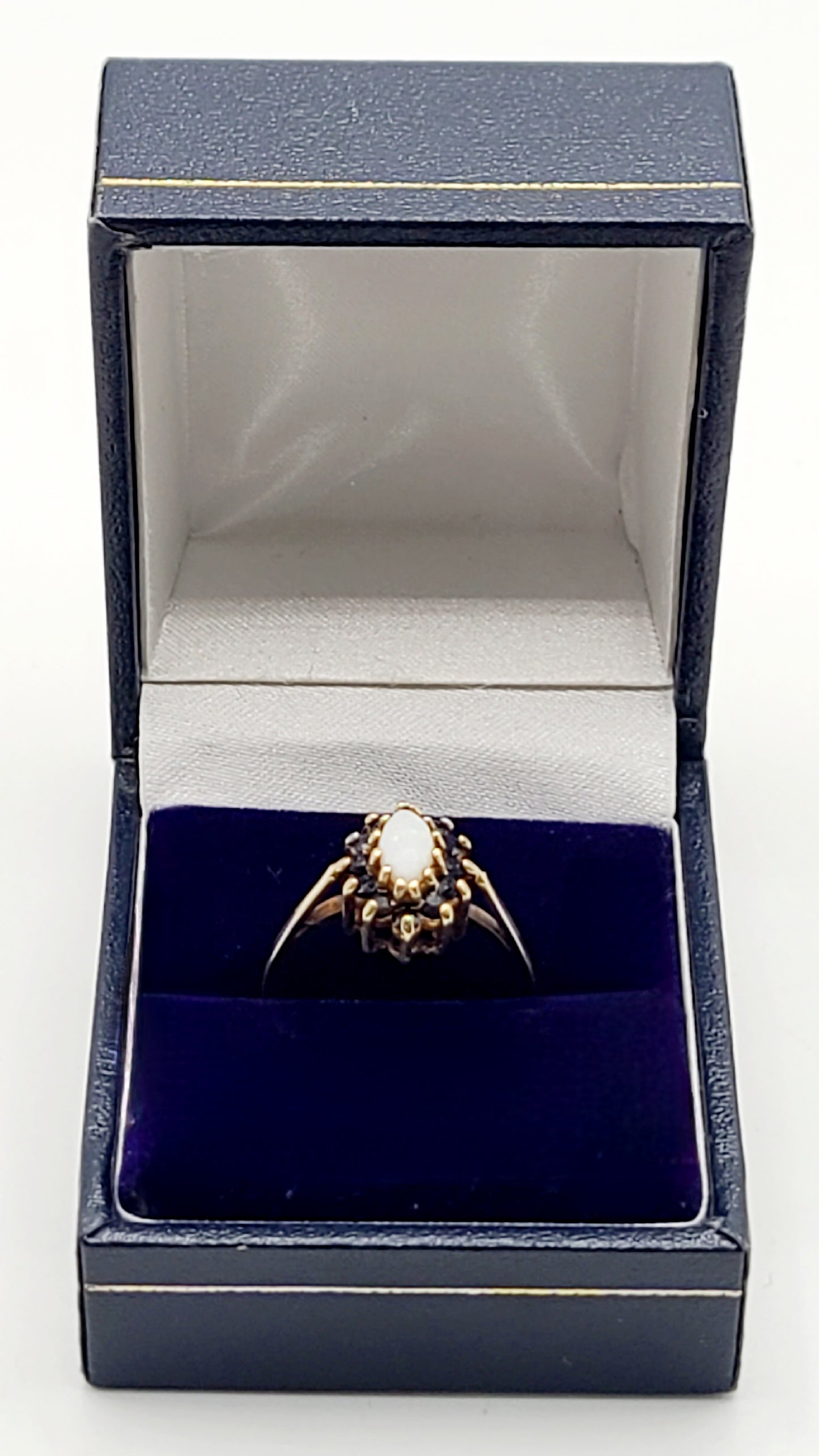 Marquise Opal & Sapphire Halo 9ct Gold Ring (N)