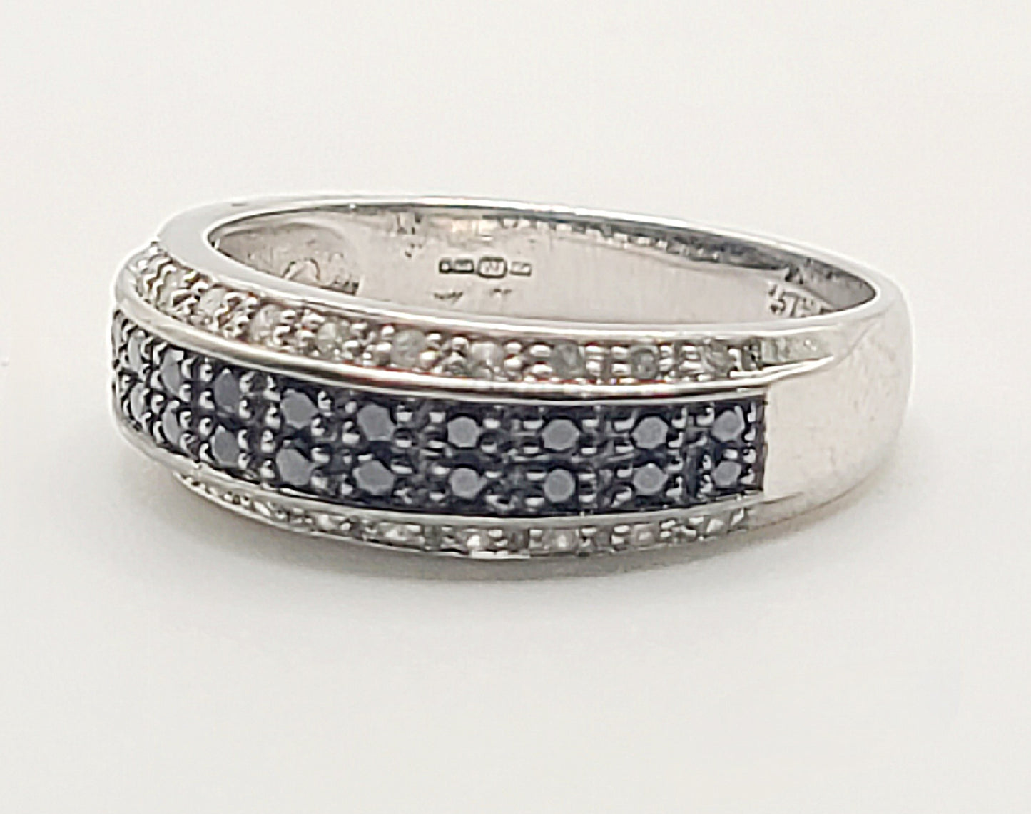 Black & White Diamond 9ct White Gold Band Ring