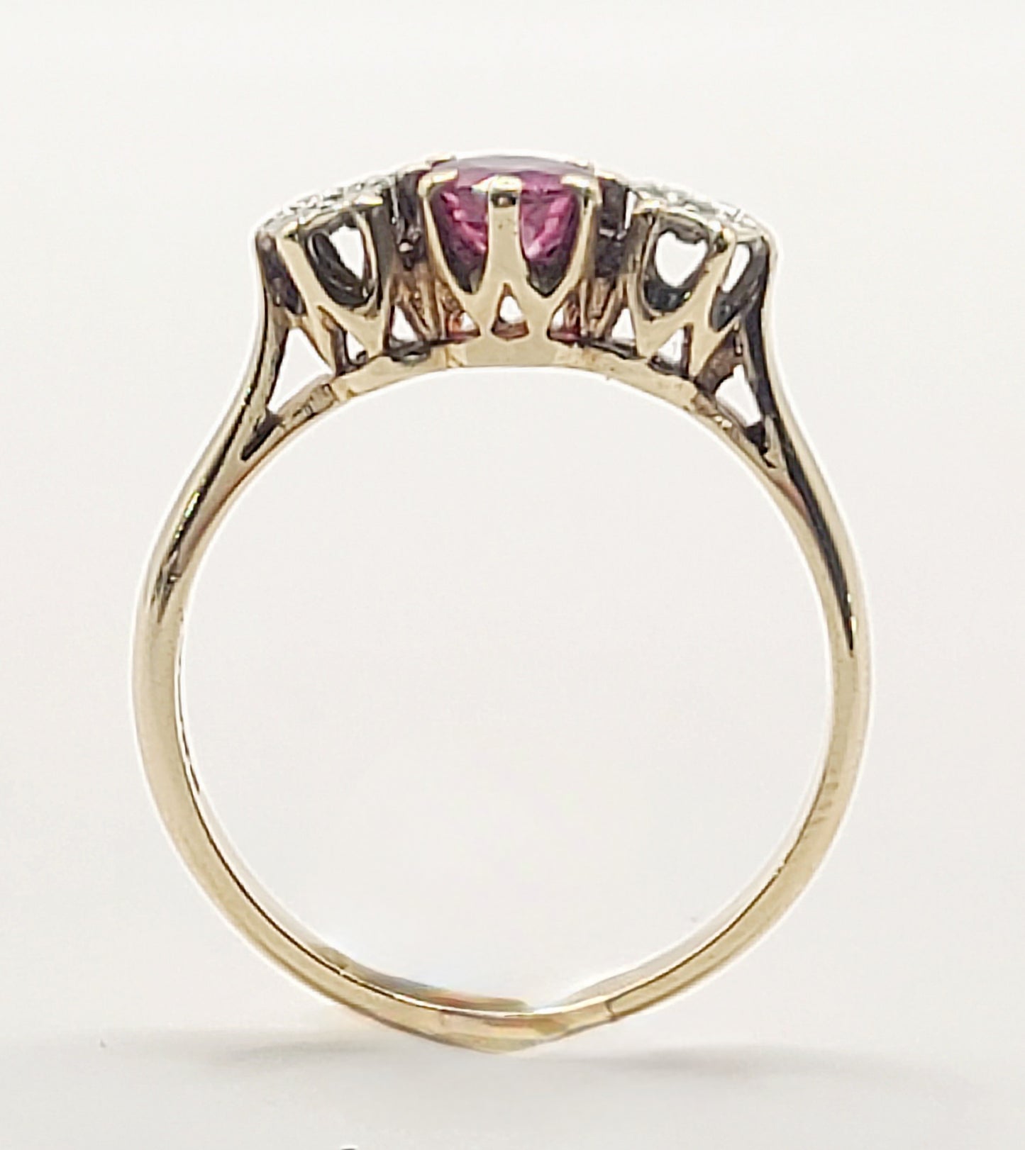 Art Deco Design Ruby & Diamond Trilogy Ring - size P1/2