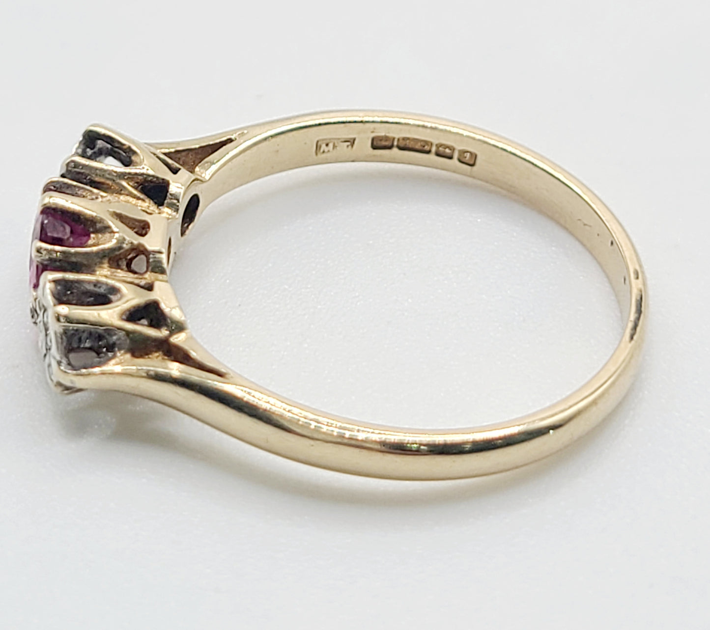 Art Deco Design Ruby & Diamond Trilogy Ring - size P1/2