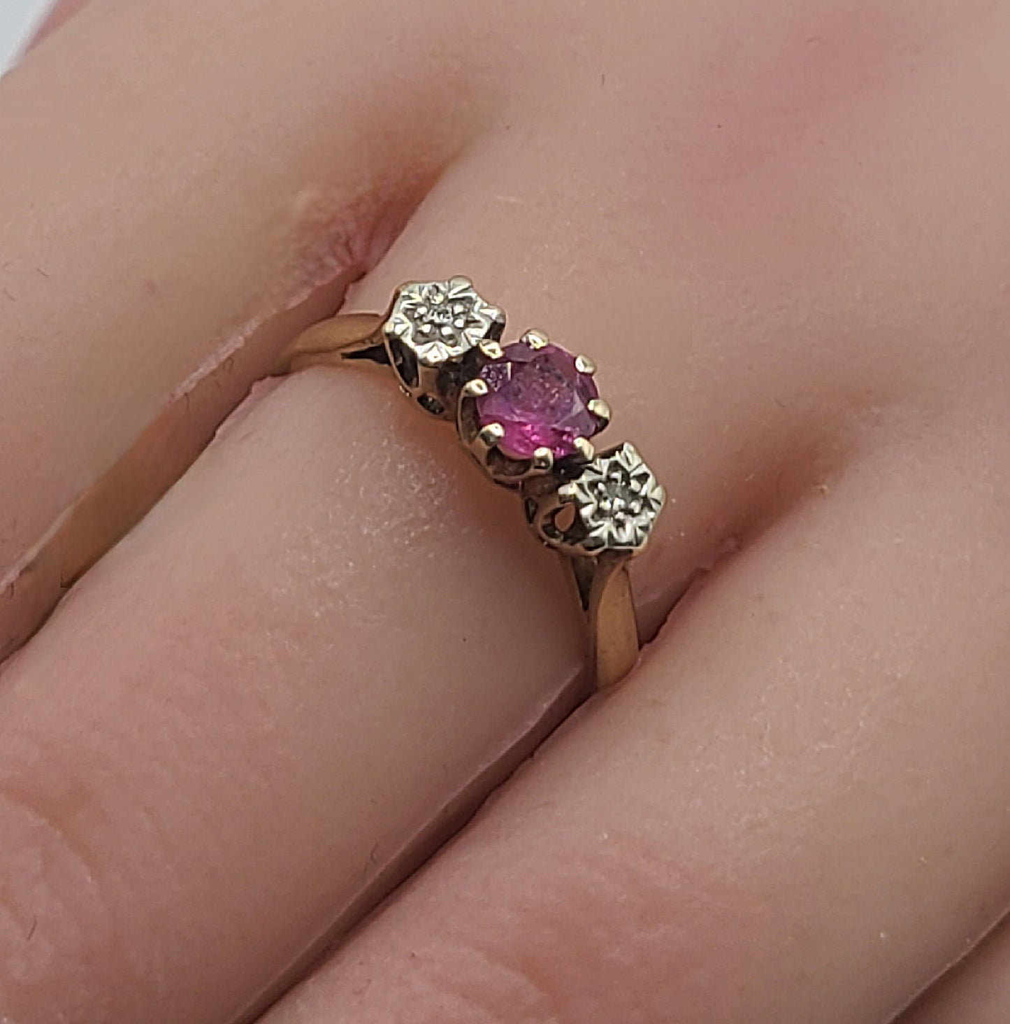 Art Deco Design Ruby & Diamond Trilogy Ring - size P1/2