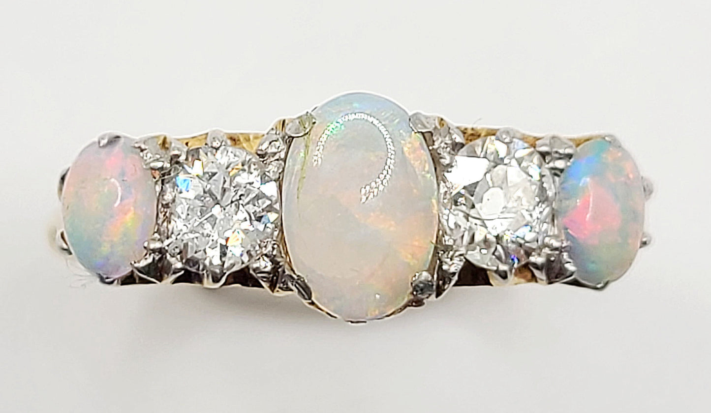 Victorian 1.25ct Opal & 0.5ct Diamond 18ct Gold Ring