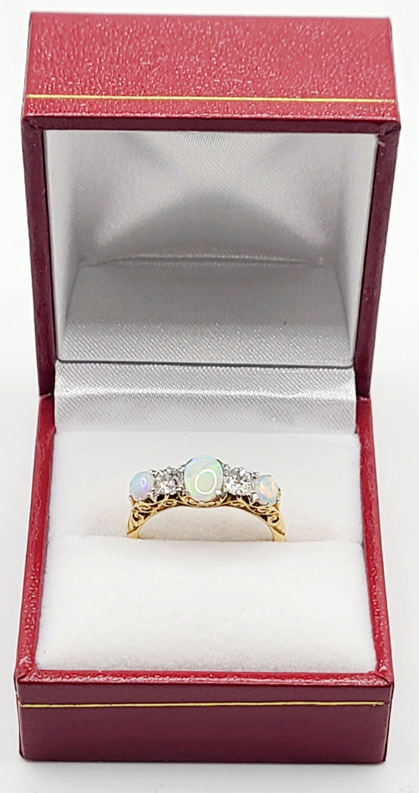 Victorian 1.25ct Opal & 0.5ct Diamond 18ct Gold Ring