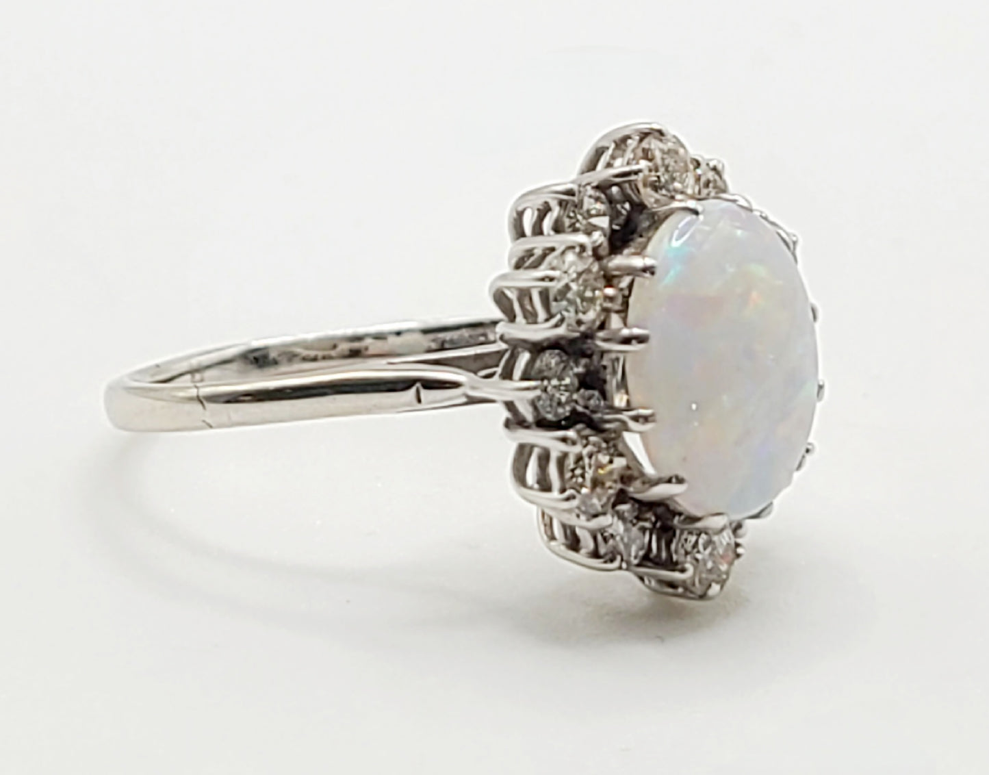 Opal 2ct & 0.5ct Diamond 18ct White Gold Cluster Ring