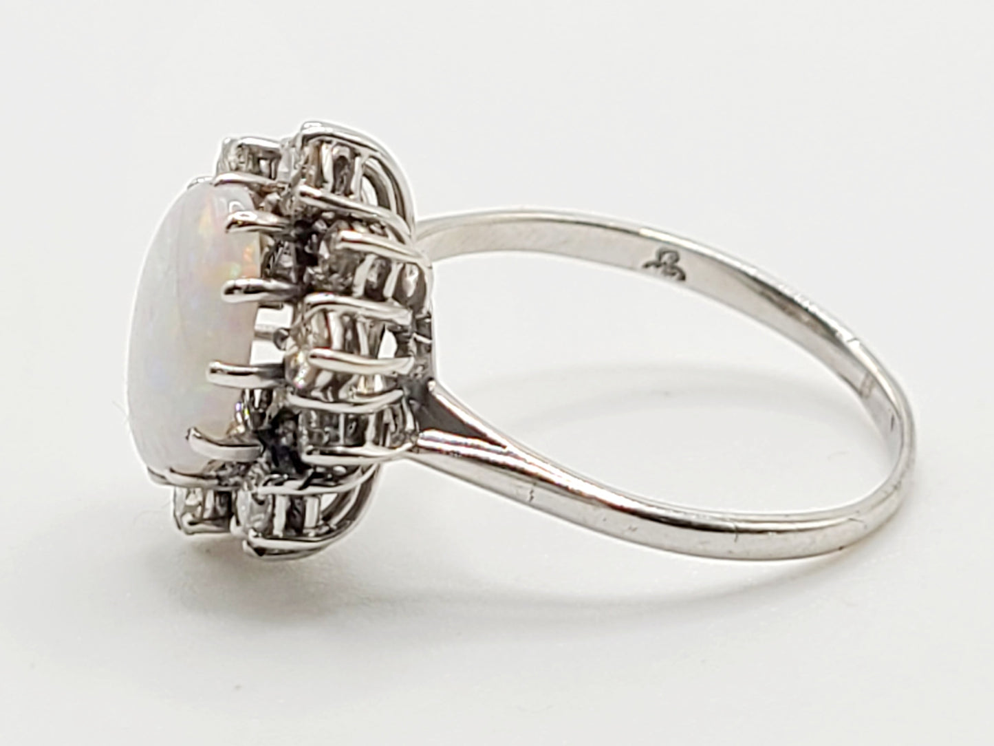 Opal 2ct & 0.5ct Diamond 18ct White Gold Cluster Ring