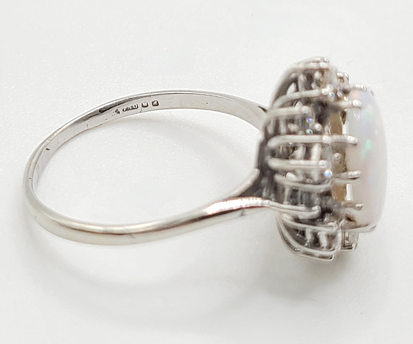 Opal 2ct & 0.5ct Diamond 18ct White Gold Cluster Ring