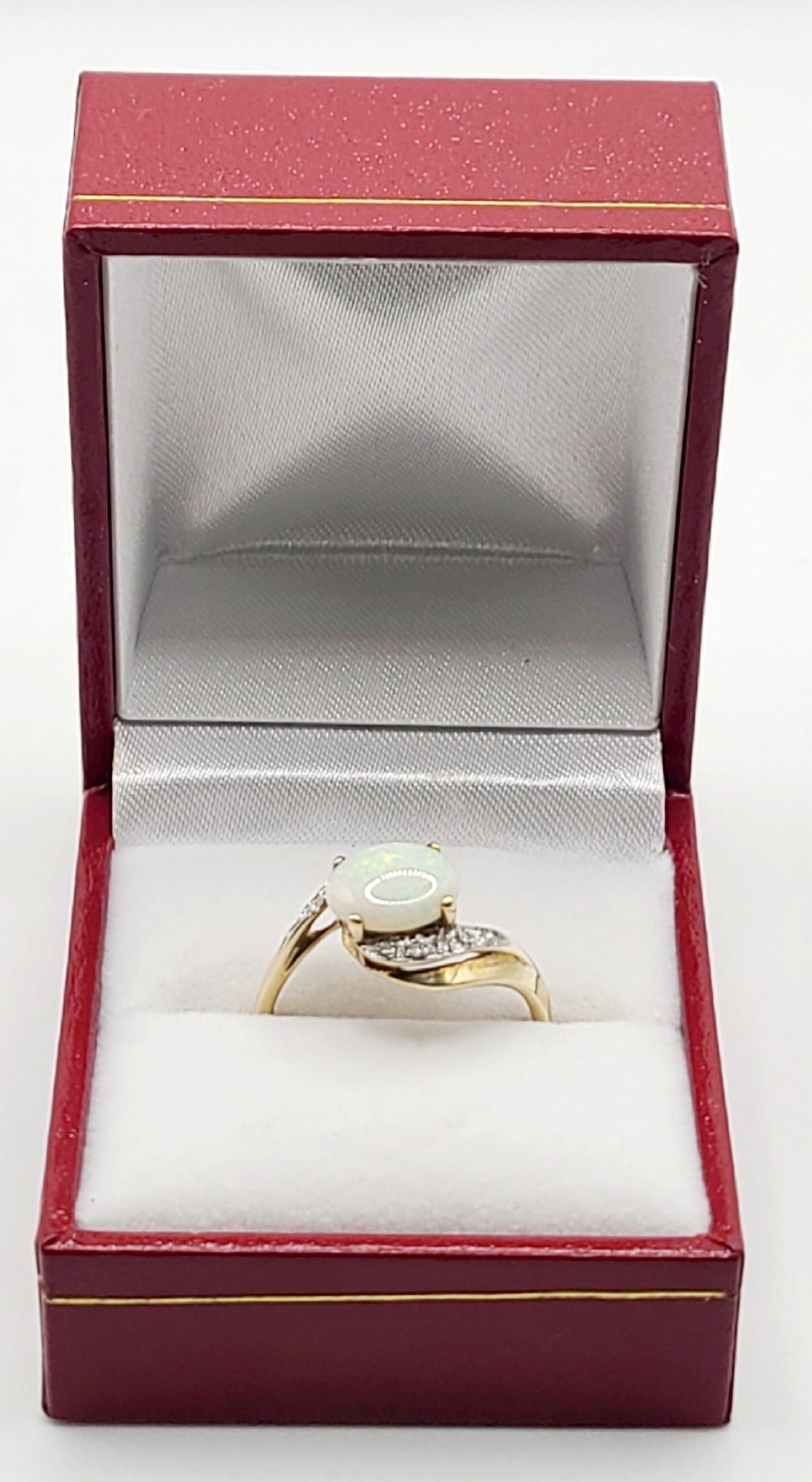 Vintage Oval Cut Opal with Diamond Accents on 9ct Gold Ring Size P1/2