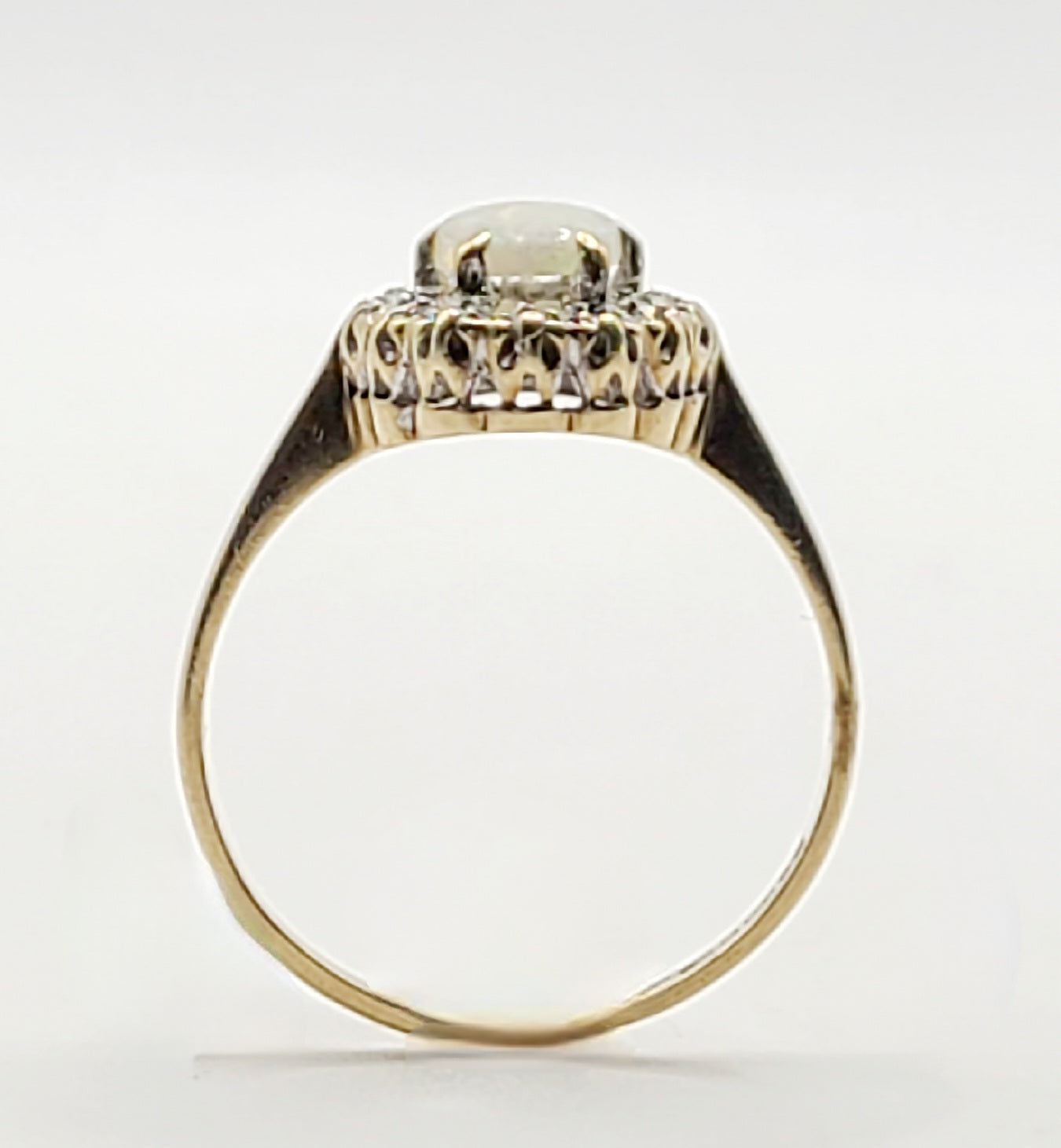 9ct Gold Oval Cut Opal &CZ Halo Ring Size N1/2