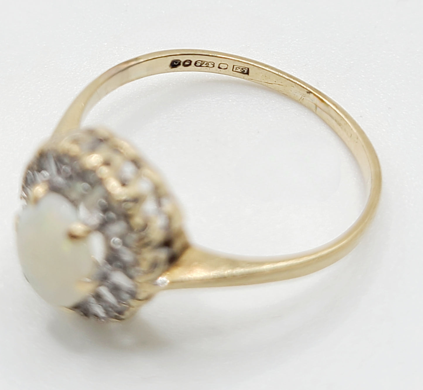 9ct Gold Oval Cut Opal &CZ Halo Ring Size N1/2