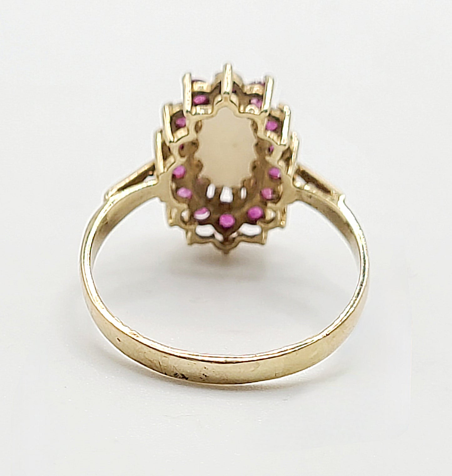 Vintage Fiery Opal with Rubies Halo 375 9ct Gold