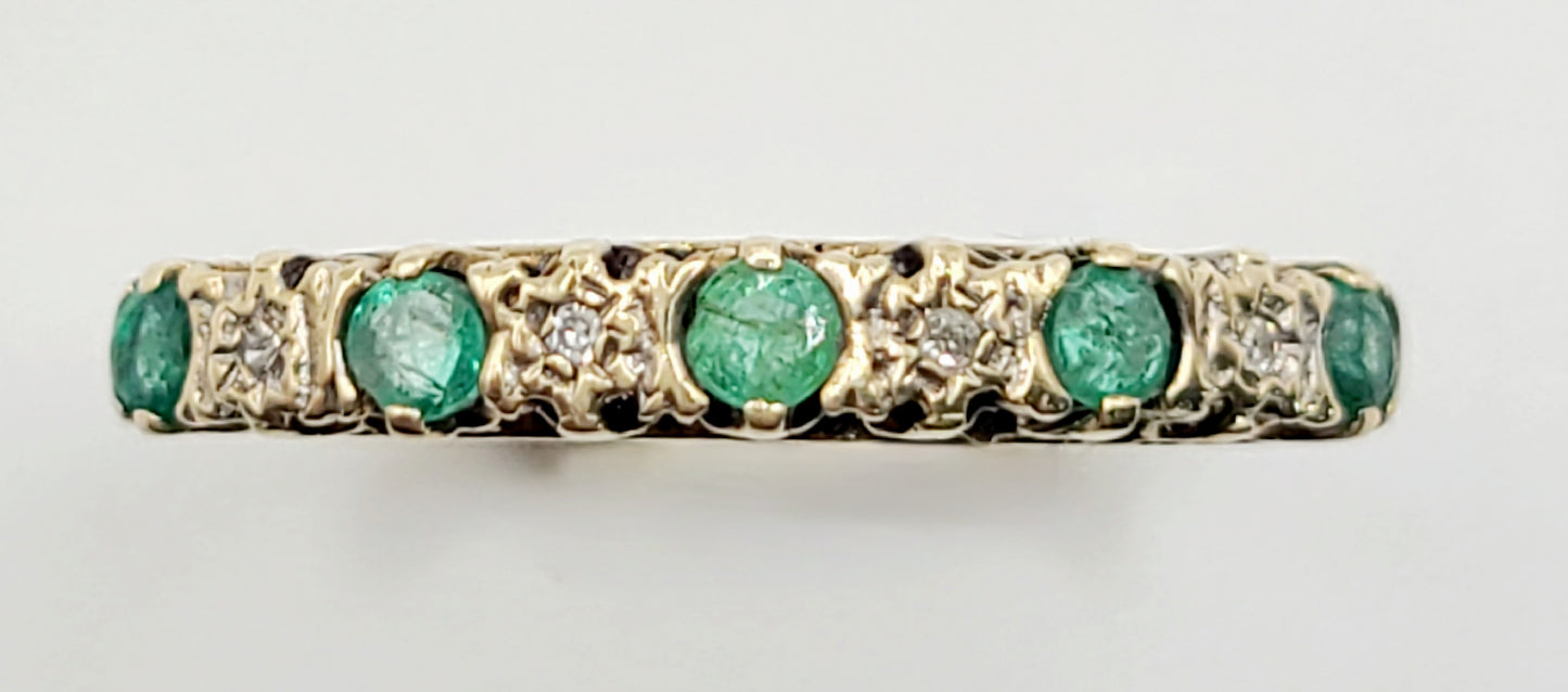 Emerald & Diamond Hallmarked 9ct Gold Half Eternity Ring