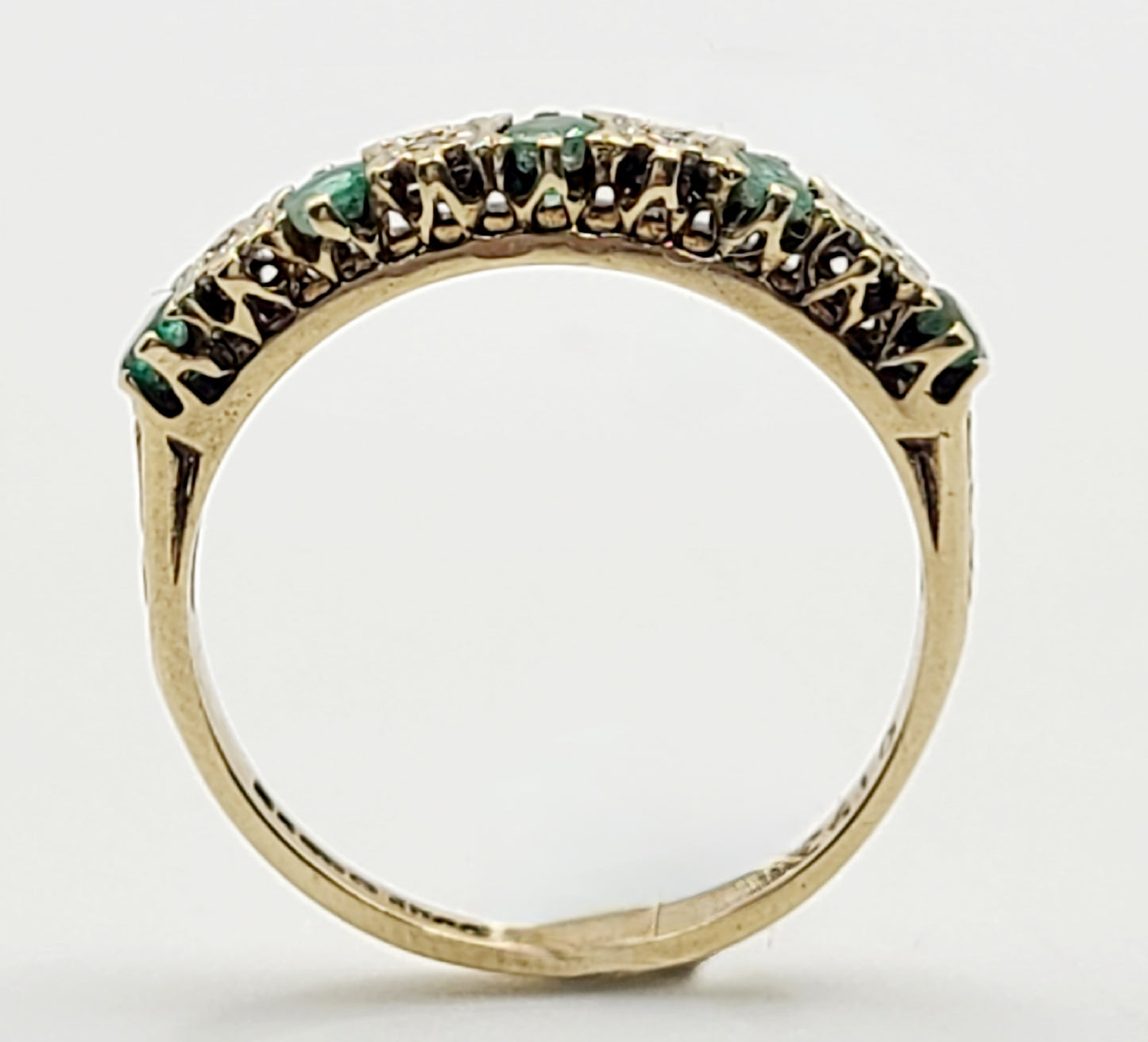 Emerald & Diamond Hallmarked 9ct Gold Half Eternity Ring