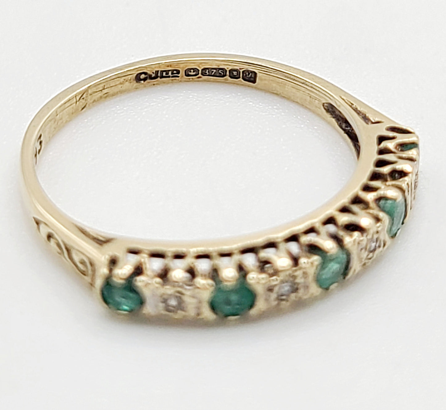Emerald & Diamond Hallmarked 9ct Gold Half Eternity Ring