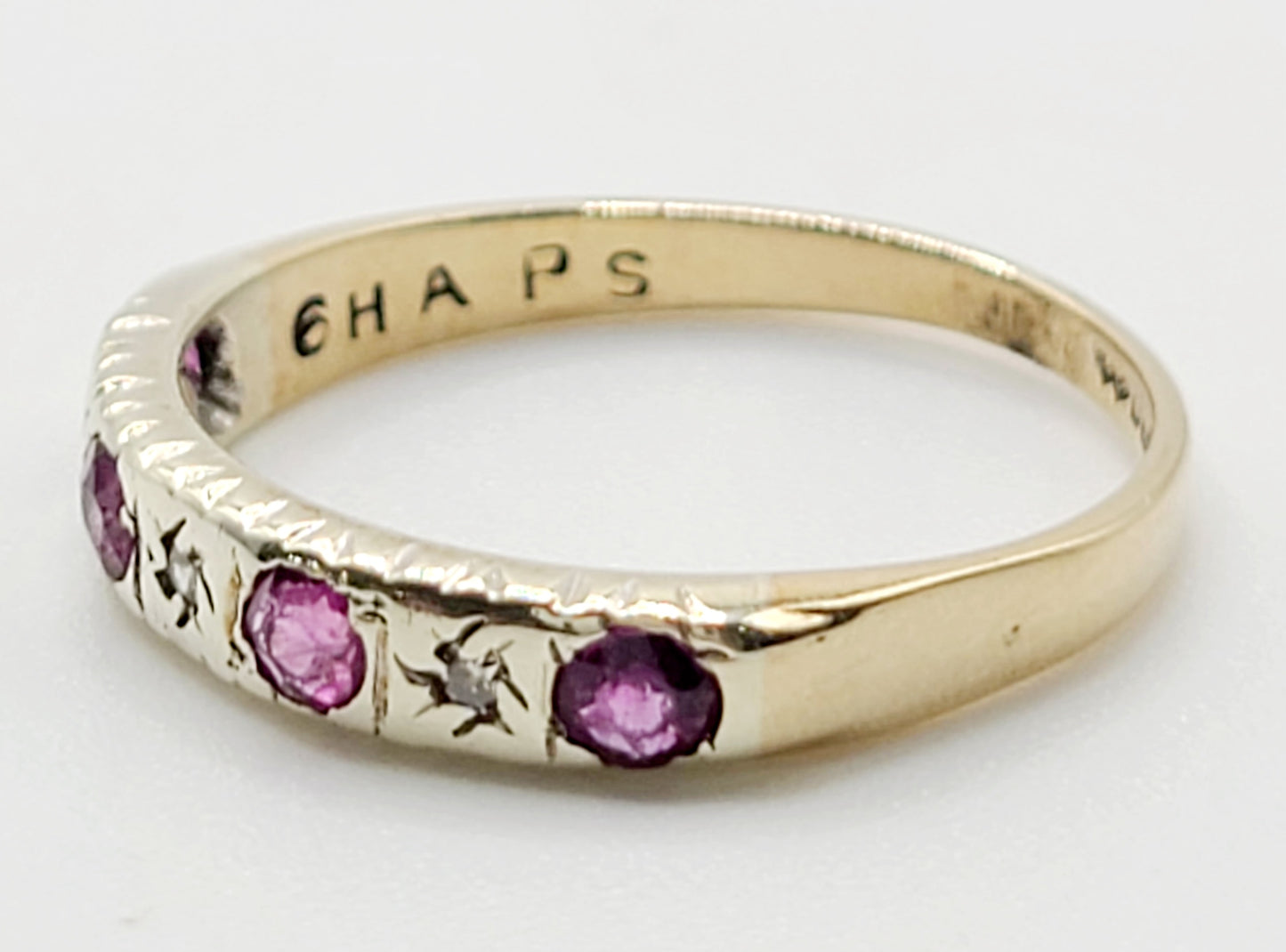 Vintage Round Cut Ruby & Illusion set Diamonds Half Eternity Ring Size M1/2