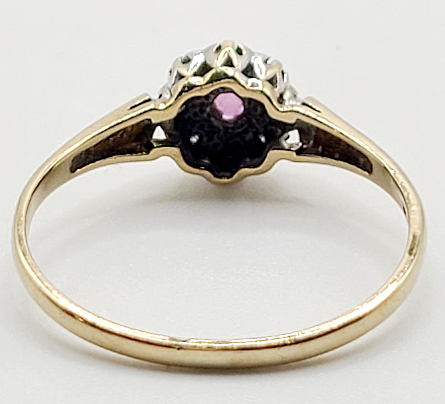 Vintage 1940s Art Deco Ruby with Diamond Halo on 9ct Gold