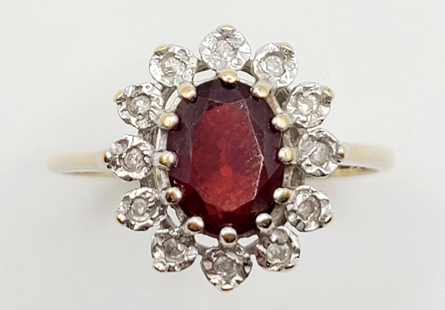 Oval Cut 1ct Ruby Diamond Halo (Tested) 9ct Gold Size O1/2