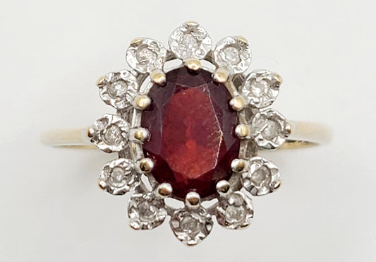 Oval Cut 1ct Ruby Diamond Halo (Tested) 9ct Gold Size O1/2