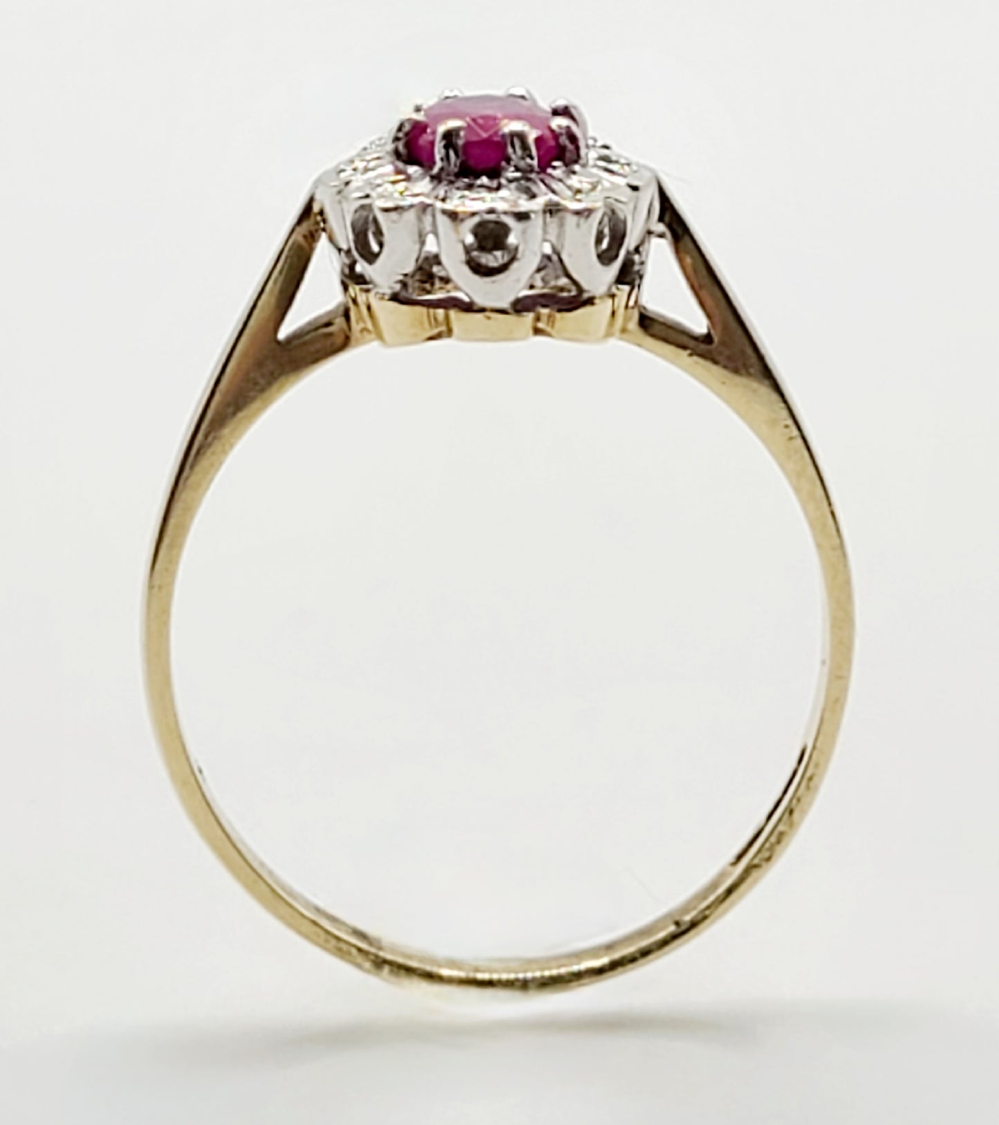 Vintage 1ct Ruby & Diamond Halo 9ct Gold Ring Size M