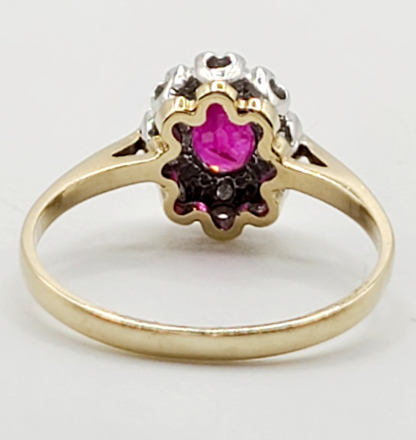 Vintage 1ct Ruby & Diamond Halo 9ct Gold Ring Size M