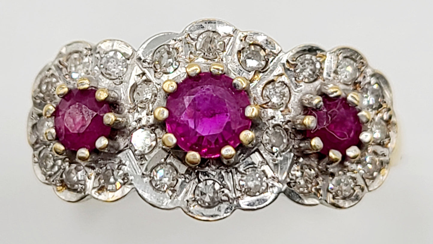 Ruby & Diamond Trilogy Ring on 18ct Gold band