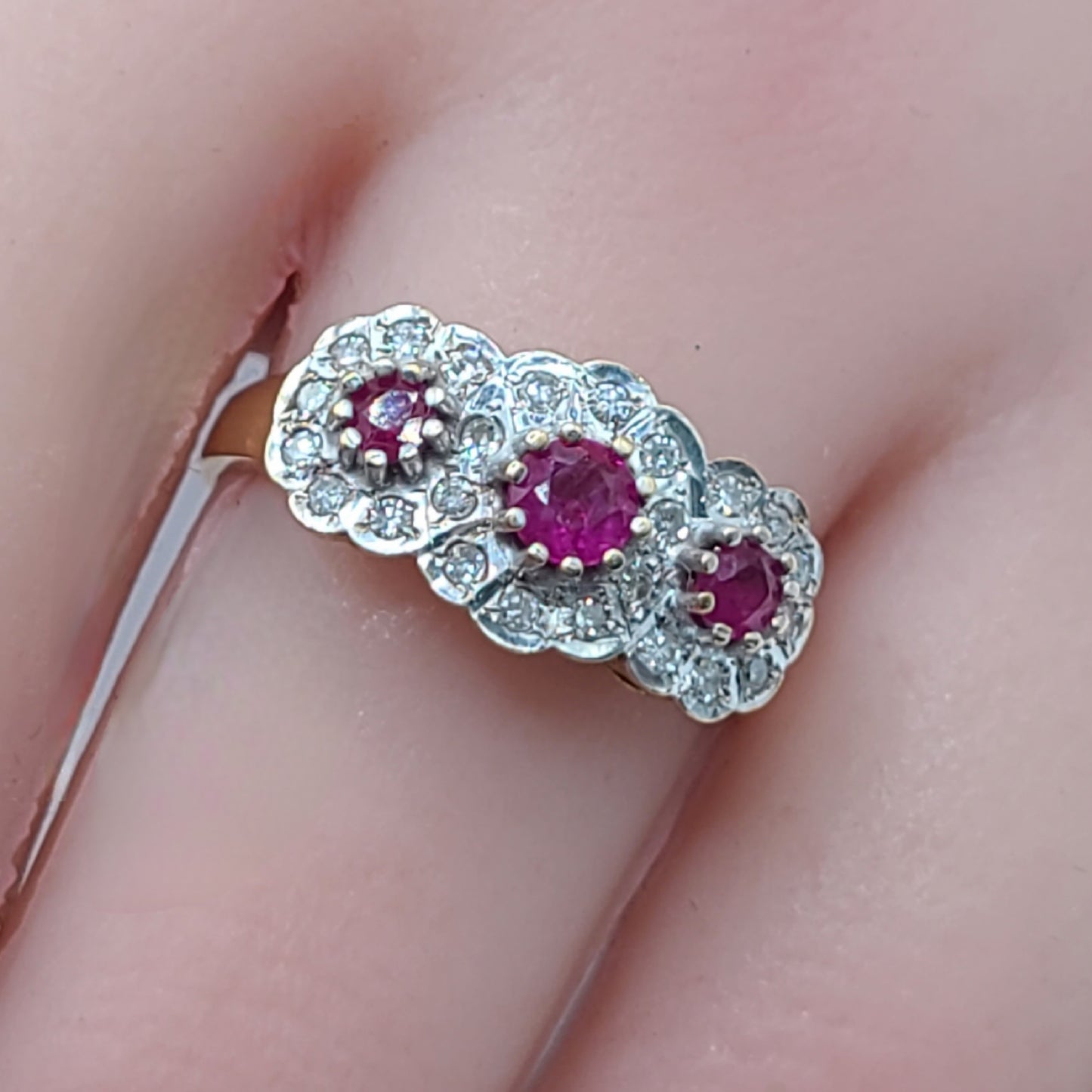 Ruby & Diamond Trilogy Ring on 18ct Gold band