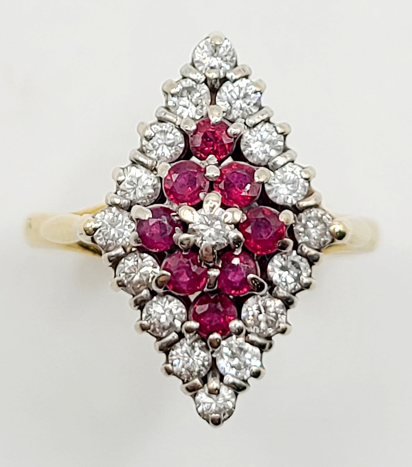 Edwardian 18ct Gold Ruby & Diamond Marquise Cluster Ring