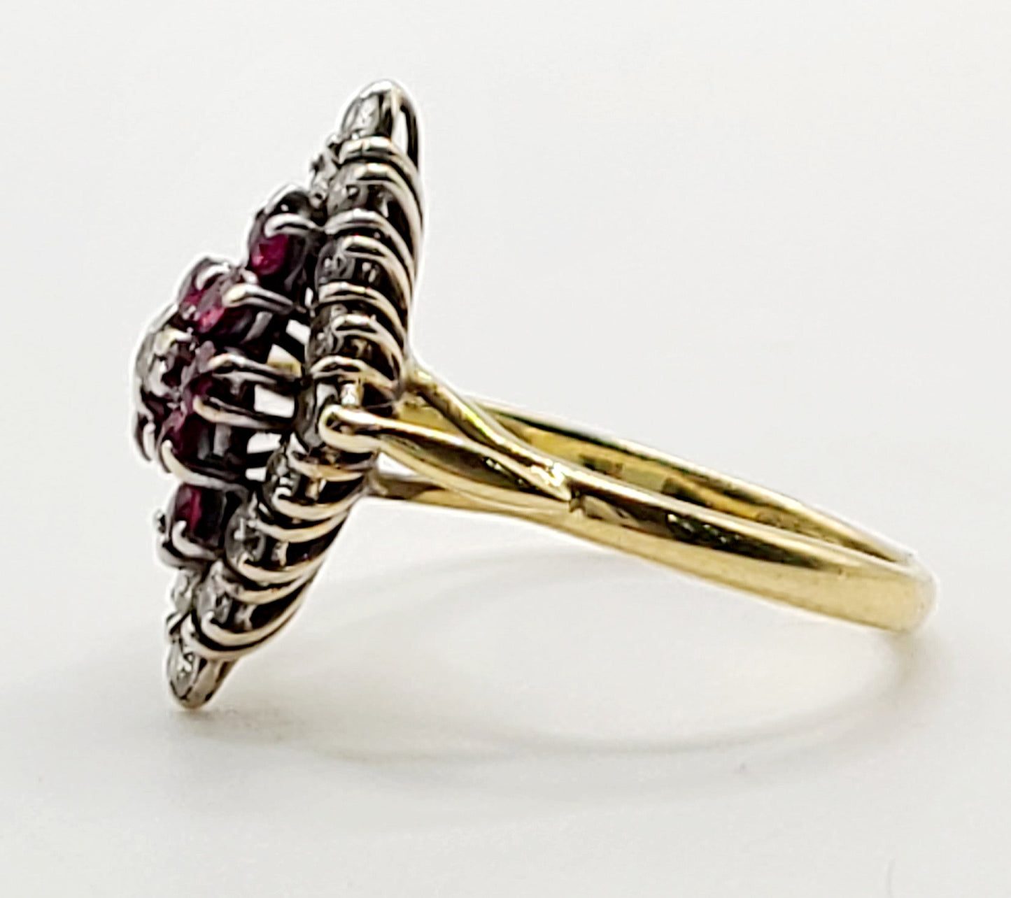 Edwardian 18ct Gold Ruby & Diamond Marquise Cluster Ring