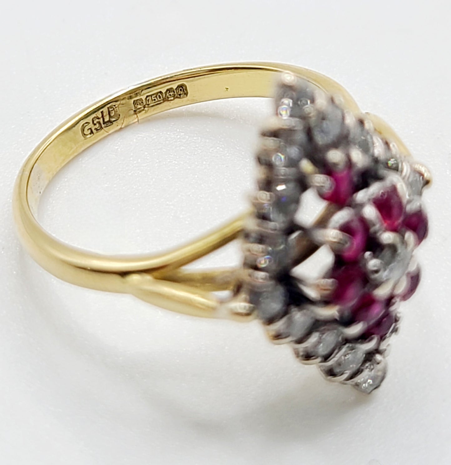 Edwardian 18ct Gold Ruby & Diamond Marquise Cluster Ring