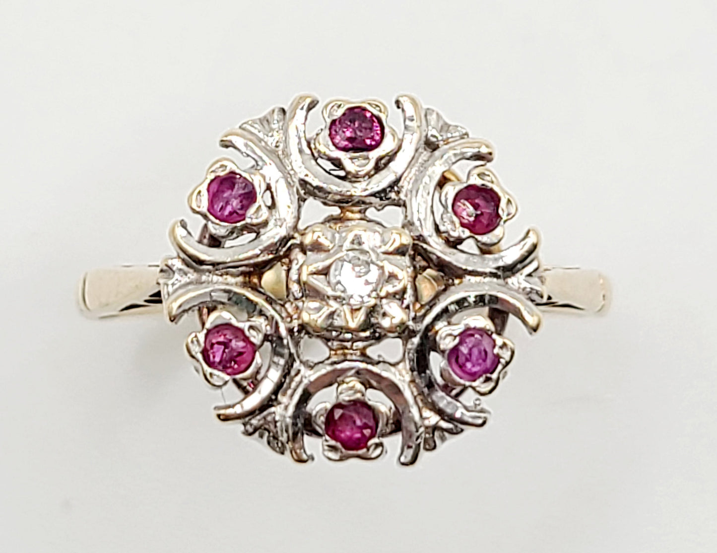 Vintage Art Deco Style Ruby & Diamond Cluster Ring 9ct Gold Band
