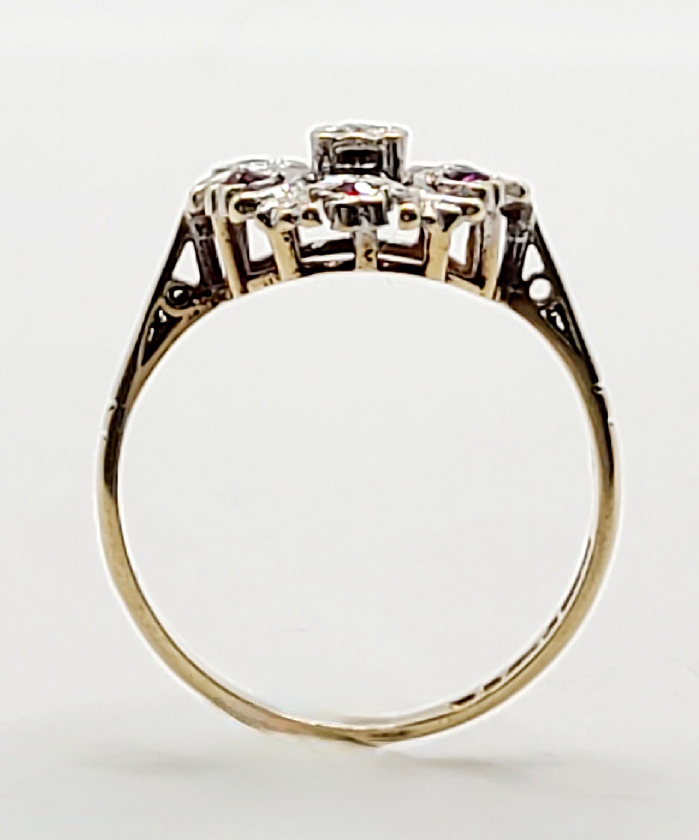 Vintage Art Deco Style Ruby & Diamond Cluster Ring 9ct Gold Band
