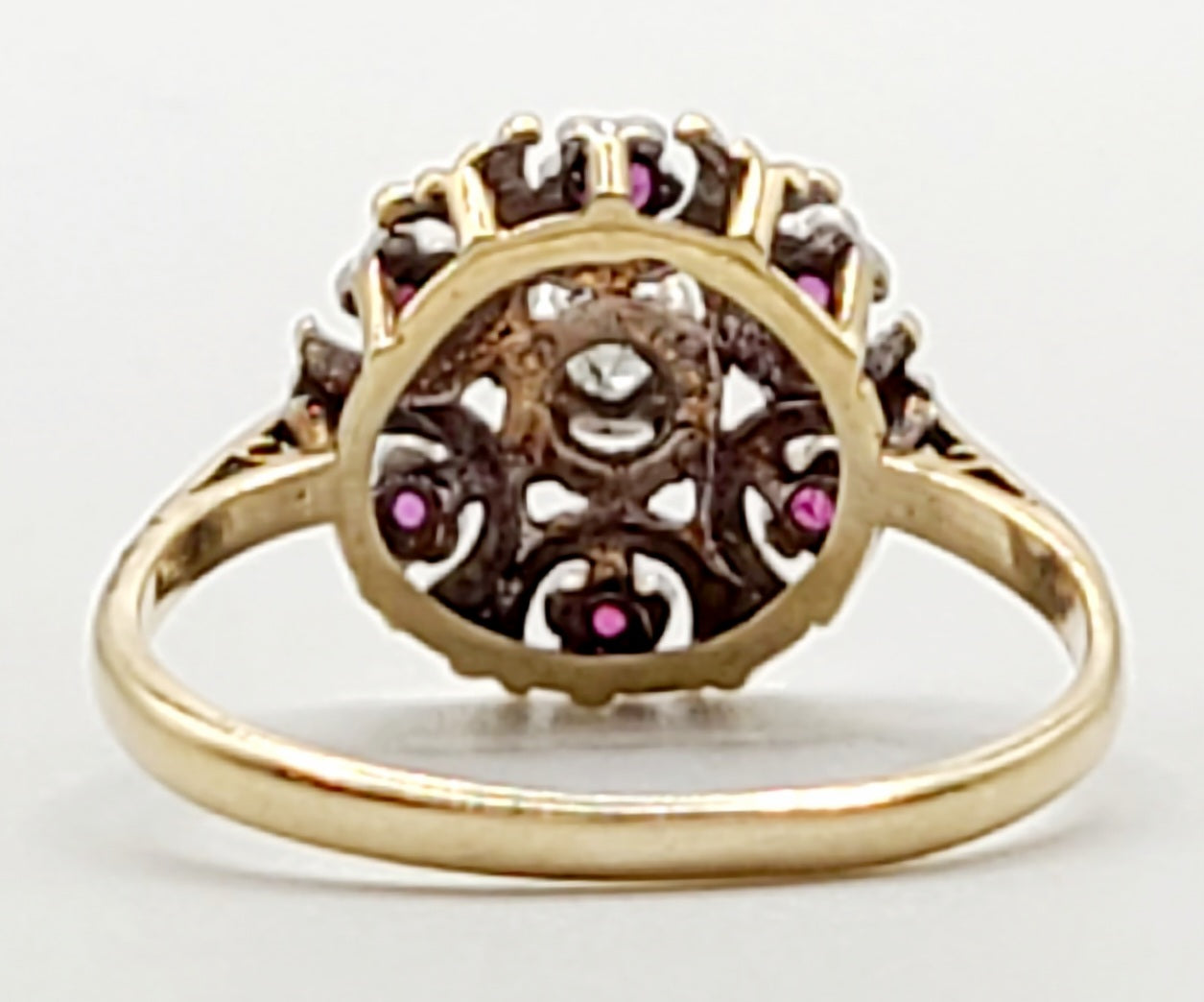 Vintage Art Deco Style Ruby & Diamond Cluster Ring 9ct Gold Band