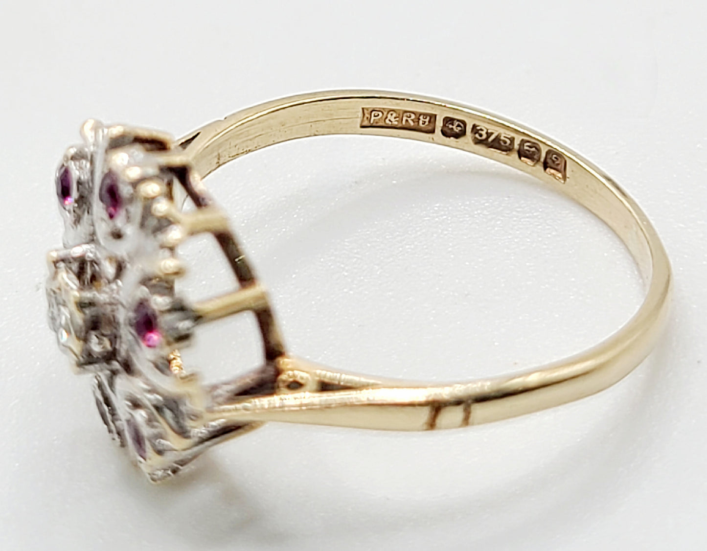 Vintage Art Deco Style Ruby & Diamond Cluster Ring 9ct Gold Band