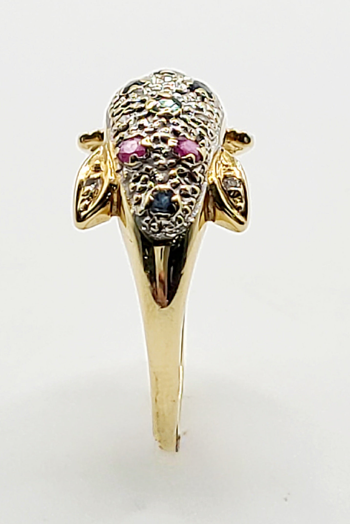 Asprey Diamond, Emerald, Sapphire & Ruby Dolphin 9ct Gold Ring- Size M½