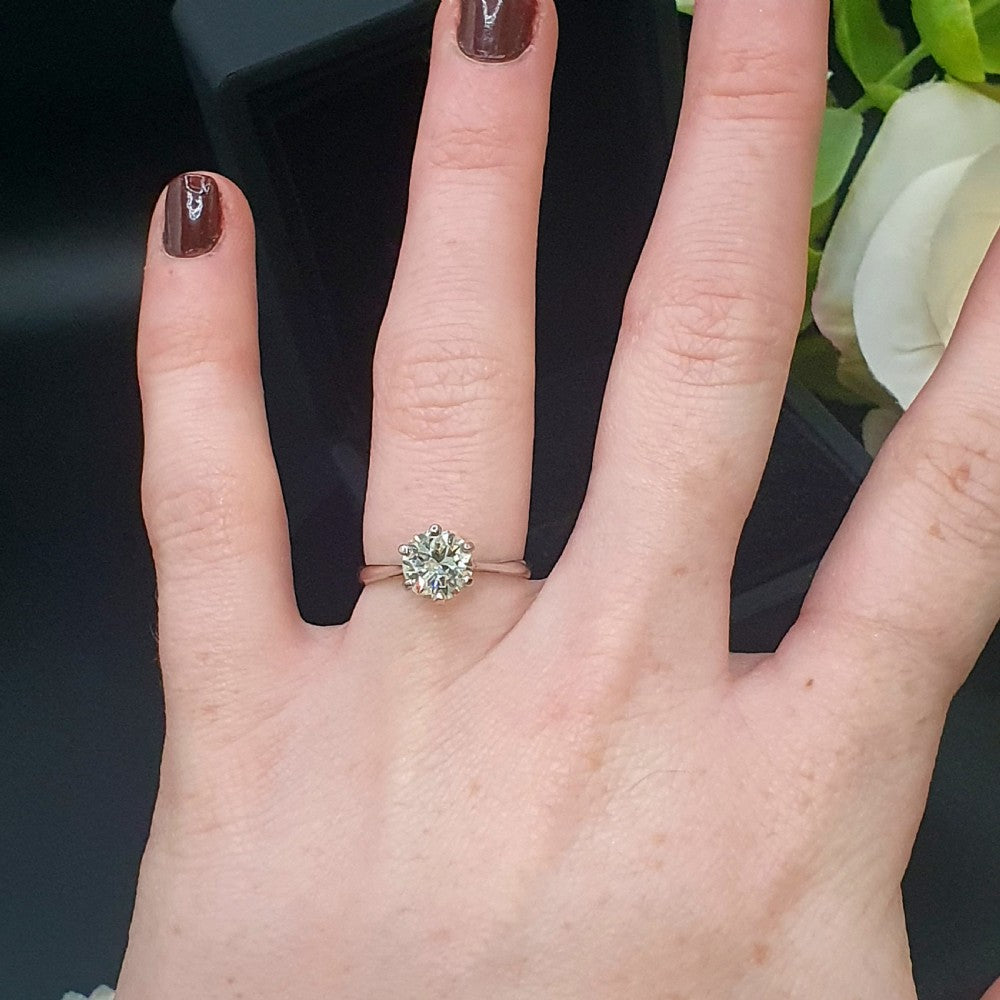 Natural 1.04ct Diamond Solitaire on 18ct White Gold Ring - Size J1/2 c1960