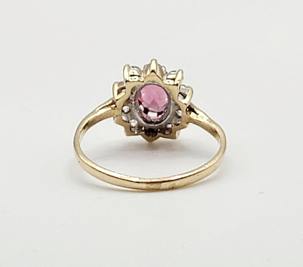 Oval Cut Garnet & CZ halo 9ct Gold Ring (L)