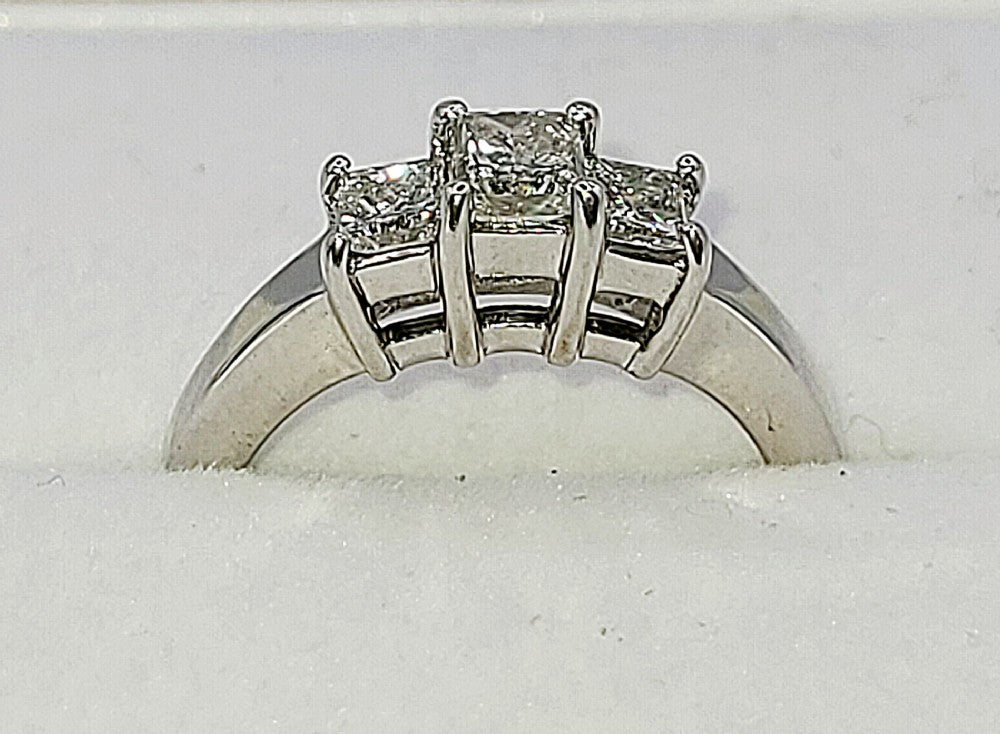 Princess Cut Diamond Trilogy 14ct White Gold Ring 0.82ct (Size M)