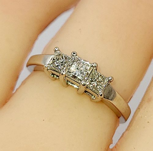Princess Cut Diamond Trilogy 14ct White Gold Ring 0.82ct (Size M)