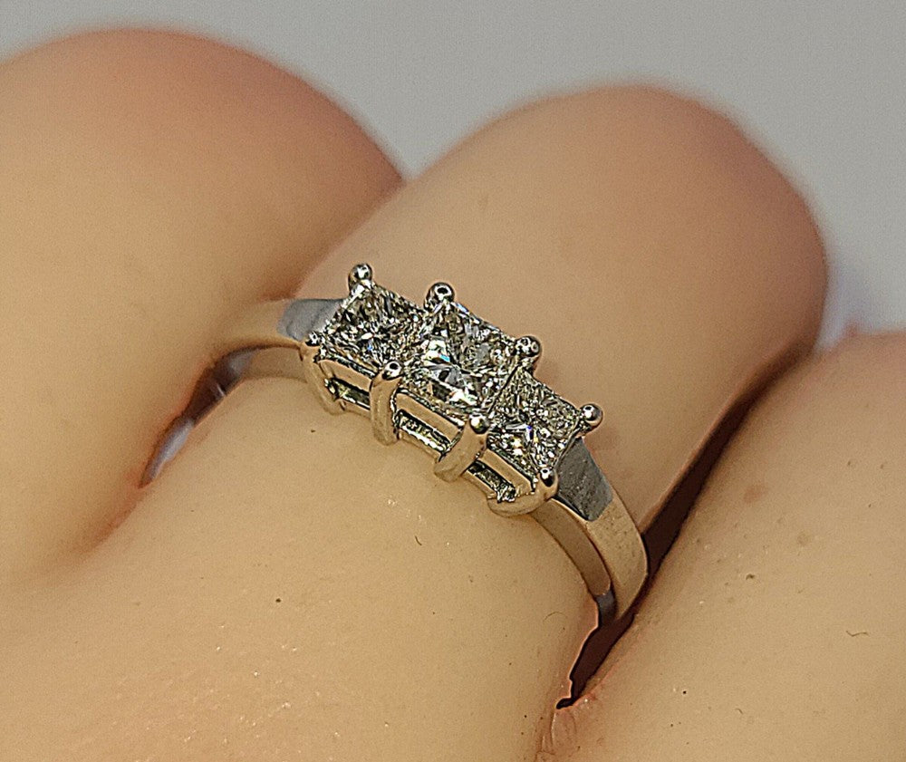 Princess Cut Diamond Trilogy 14ct White Gold Ring 0.82ct (Size M)