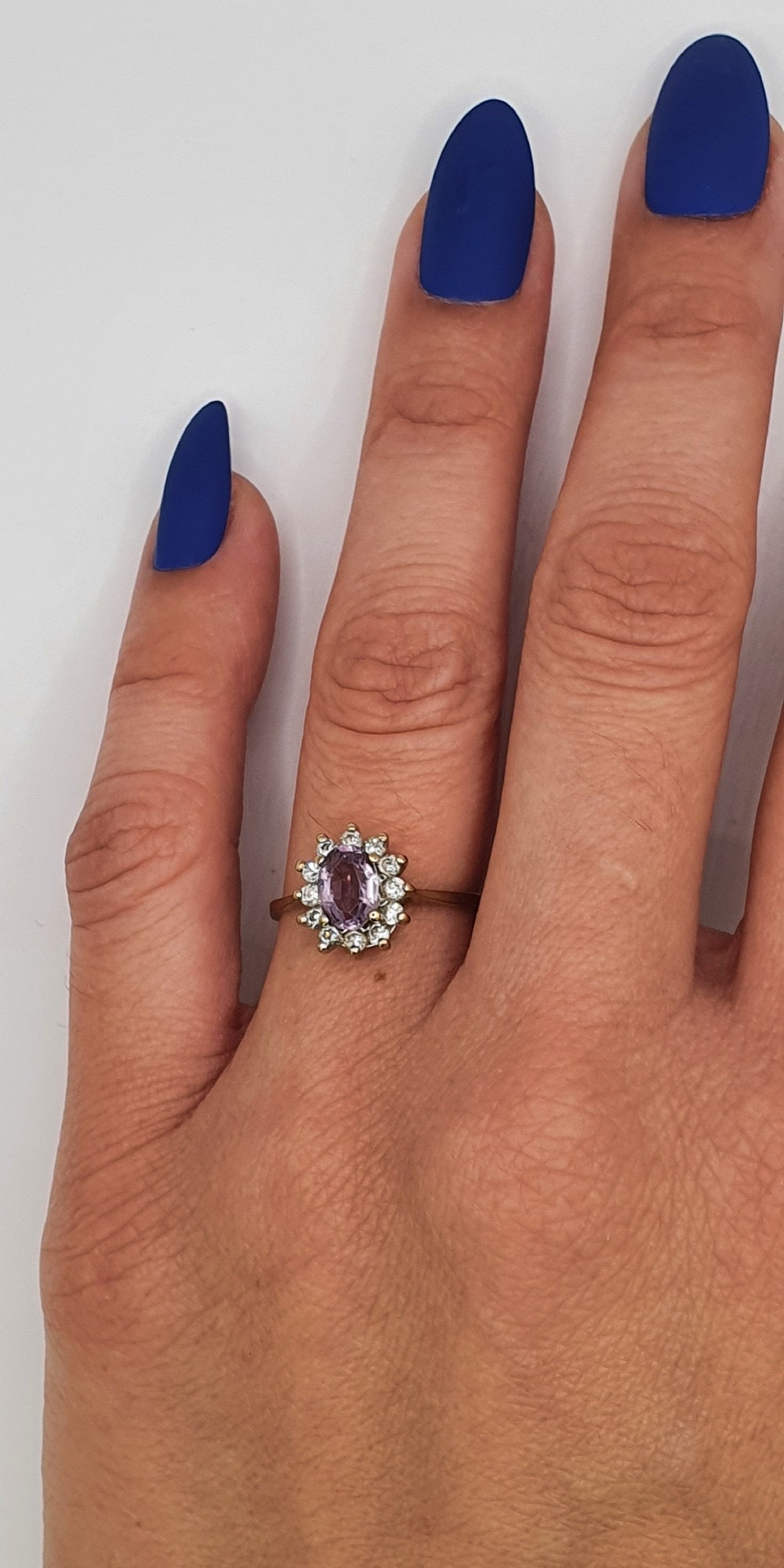 Vintage Amethyst & Diamond Halo Ring 9ct Gold