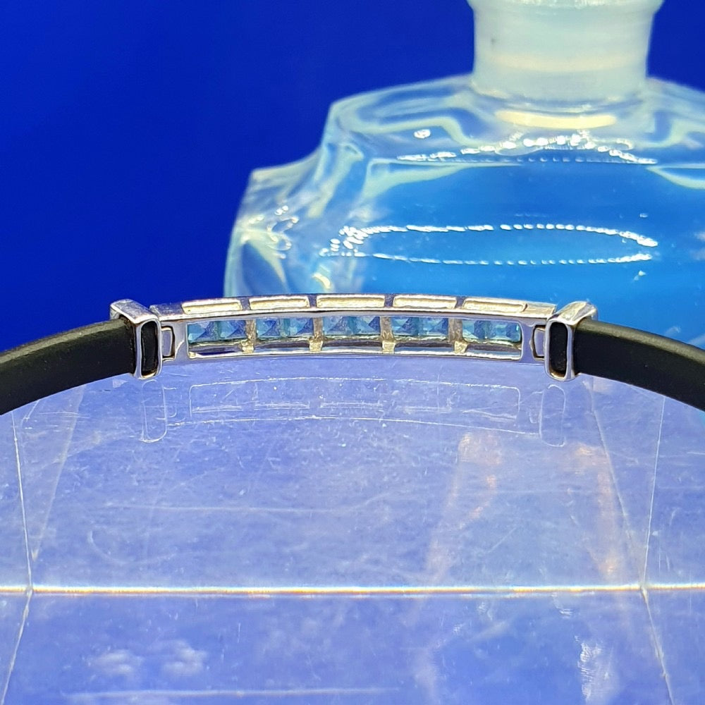 Princess Cut Blue Topaz Bracelet With Diamond Shoulders