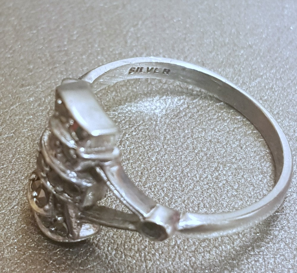 1920s Art Deco Marcasite on Silver Ring